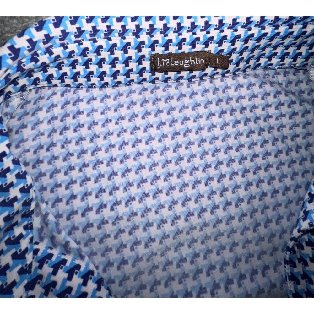 J.McLaughlin Blue & White Collared Top Sz L Long Sleeve Preppy Classic - Picture 5 of 6